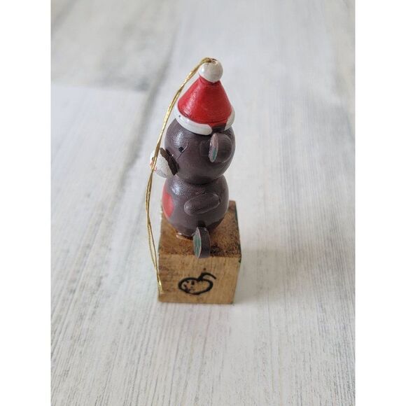 Vintage wooden Teddy Bear Block Christmas hat ornament Xmas decor - Picture 2 of 5